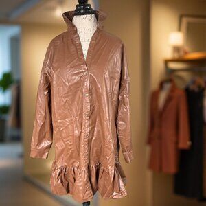 Zara Brown Faux Leather Jacket Size XL NWOT